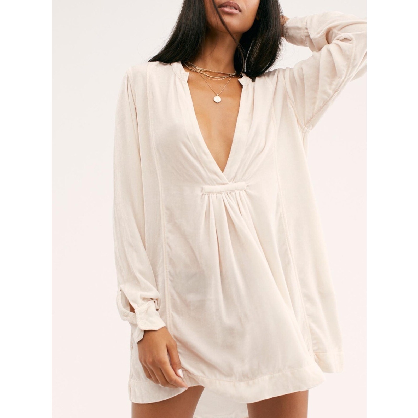 Free People X Cp Shades Jacey Velvet Mini Tunic Dress Silk Blend Pink Usa Small